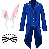 Geyoga Easter Men Rabbit Costume Include Steampunk Vintage Tailcoat Jacket Bunny Ears Bow Tie for Easter Party