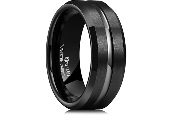 King Will 8mm Tungsten Carbide Wedding Bands Ring For Men - Black/Purple/Silver/Blue/Red Groove Center Matte Brushed Surface