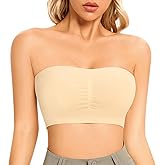 HMQ Bandeau Bra for Women Padded Strapless Bras Wireless Seamless Comfort Wirefree Tube Top Bra Medium Beige