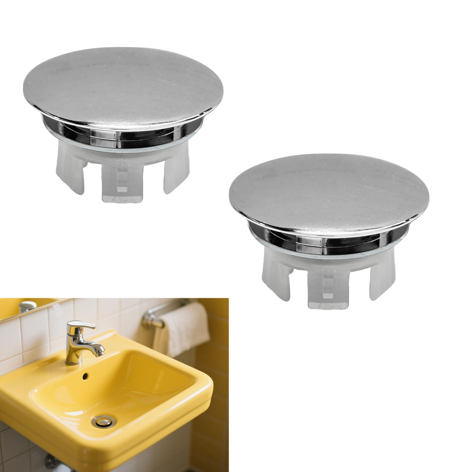 Photo 1 of ** one only** 2 Pack Sink Basin Overflow Trim Ring,Solid Brass Bathroom Sink Trim Overflow Cover,Bathroom Kitchen Sink Trim Overfollow Cover Insert in Hole Round Caps(Silver)