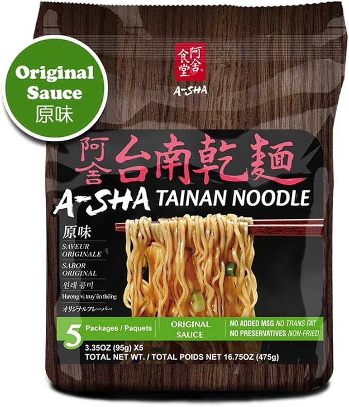Asha Healthy Ramen Noodles, Thin Size Tainan Noodles, Original Sauce Flavor, 5 Pouches Per