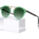 CARFIA Small Face Acetate Polarized Sunglasses for Women UV Protection, Retro Double Bridge Eyewears Metal Brow Round Sunnies