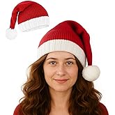 CCINEE Christmas Knitted Santa Hats, Red Christmas Beanies with Pom Xmas Party Hats for Adults Women Men Winter Holiday Party Decoration
