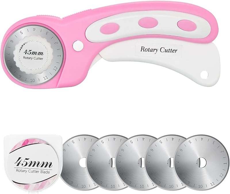 Headley Tools 45mm Rotary Cutter with 5 Extra Blades Pink Ergonomic Safe Lock