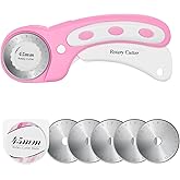 45mm Rotary Cutter with 5pcs Extra Blades, Ergonomic Handle Rolling Cutter with Safety Lock for Fabric, Leather, Crafting, Sewing, Quilting, Fabric Rotary Cutter Perfect for Left &amp; Right Hand(Pink)