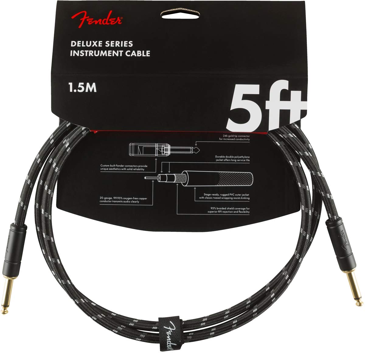 Fender Deluxe Series Instrument Cable - 5 ft – STR/STR – Black Tweed,1.5m,990820093