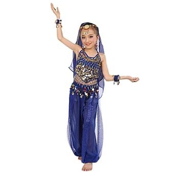 Fasching Mädchen Kostüm, FNKDOR Tüll Kleid Ägypten Bauchtänzerin Pailletten Karneval, kein Schleier dabei, Keine Armmanschett