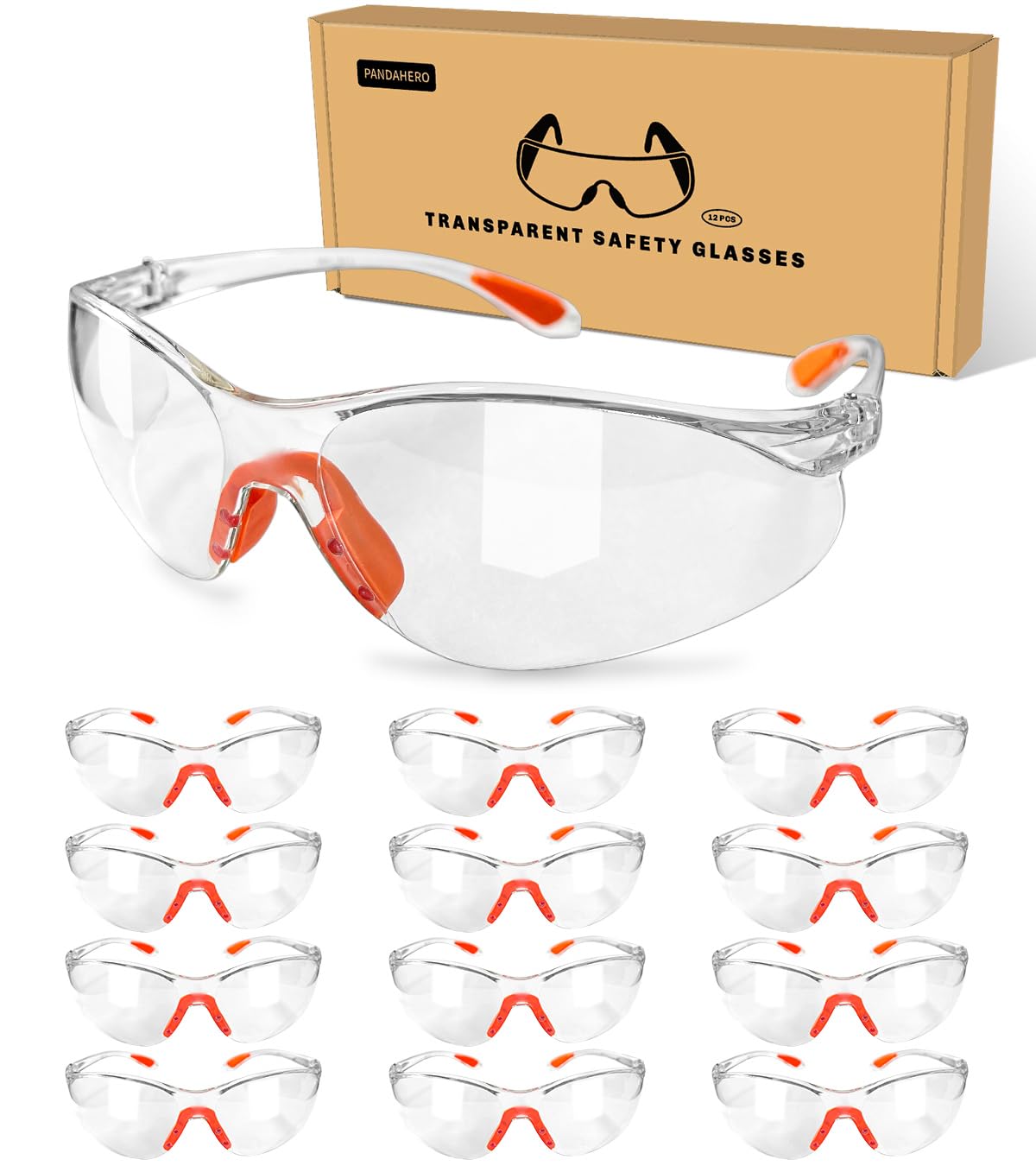 Photo 1 of 12 Packs Orange Safety Glasses for Men and Women - Clear Working Glasses and Goggles for Ultimate Eye Protection