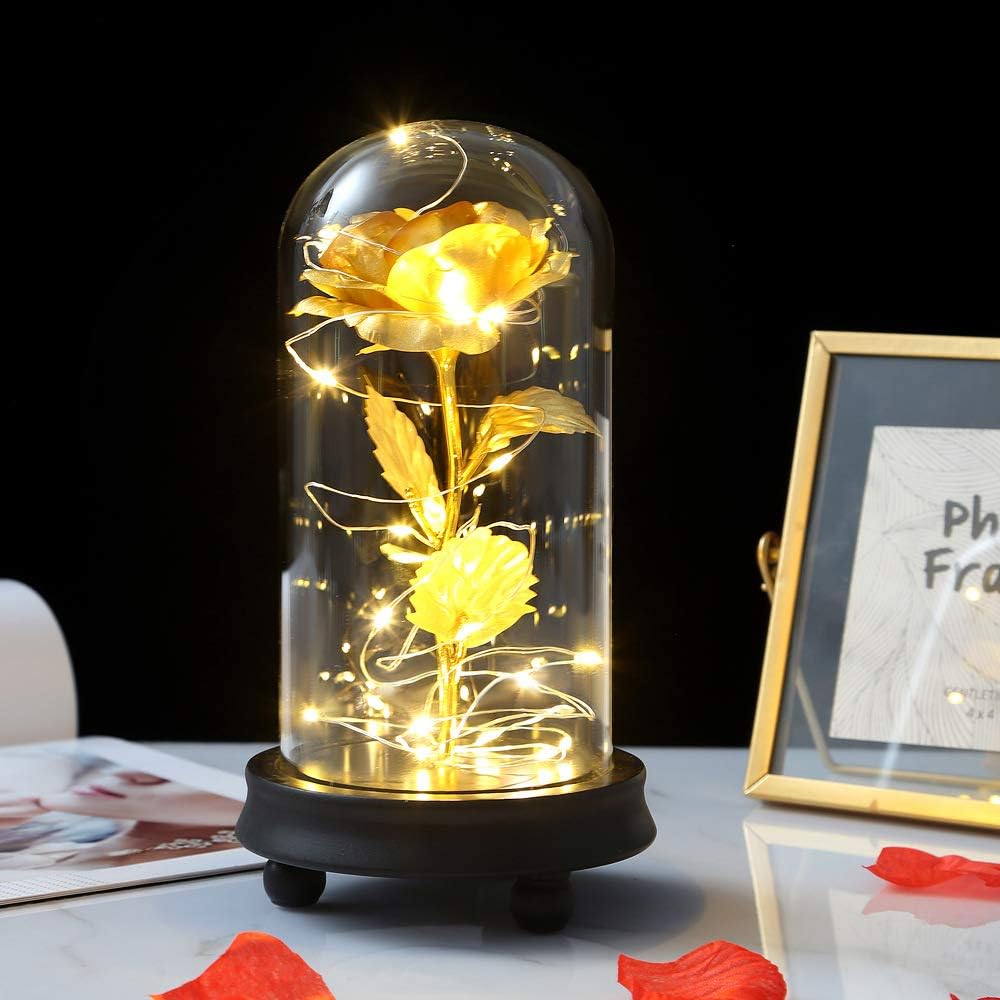 Amazon Com Enchanted Rose Lamp Beauty And The Beast Rose Gold Silk Rose Gold Foil Leaf And Led String Light On Glass Dome Wooden Base Romantic Gift For Birthday Wedding Valentine S Day Kitchen Dining Amazon Com Enchanted Rose Lamp Beauty And The Beast Rose Gold Silk Rose Gold Foil Leaf And Led String Light On Glass Dome Wooden Base Romantic Gift For Birthday Wedding Valentine S Day Kitchen Dining