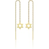 925 Sterling Silver Star of David Threader Dangle Earrings for Women | Minimalist Chain Earrings Double Piercings | Dangle Magen David Earrings (Sterling silver)