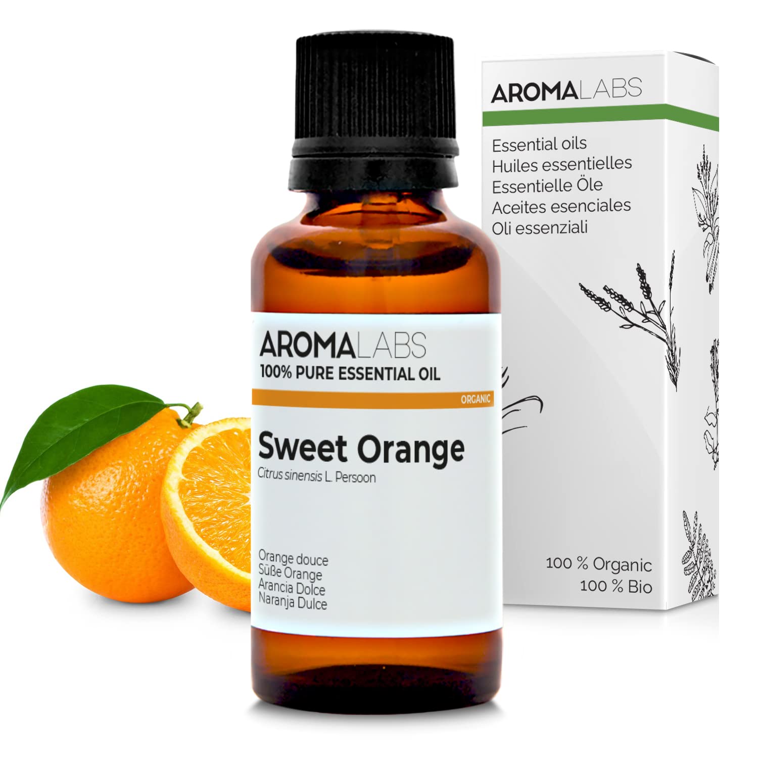 Organic Sweet Orange Essential Oil - 30ml - 100% Pure, Ecocert Certified Organic - Best Therapeutic Grade Essential Oil - Aroma Labs