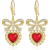 FAUTHENTICUTE Heart Earrings For Women Ribbon Bow And Heart Dangle Earrings Valentine's Day Gift