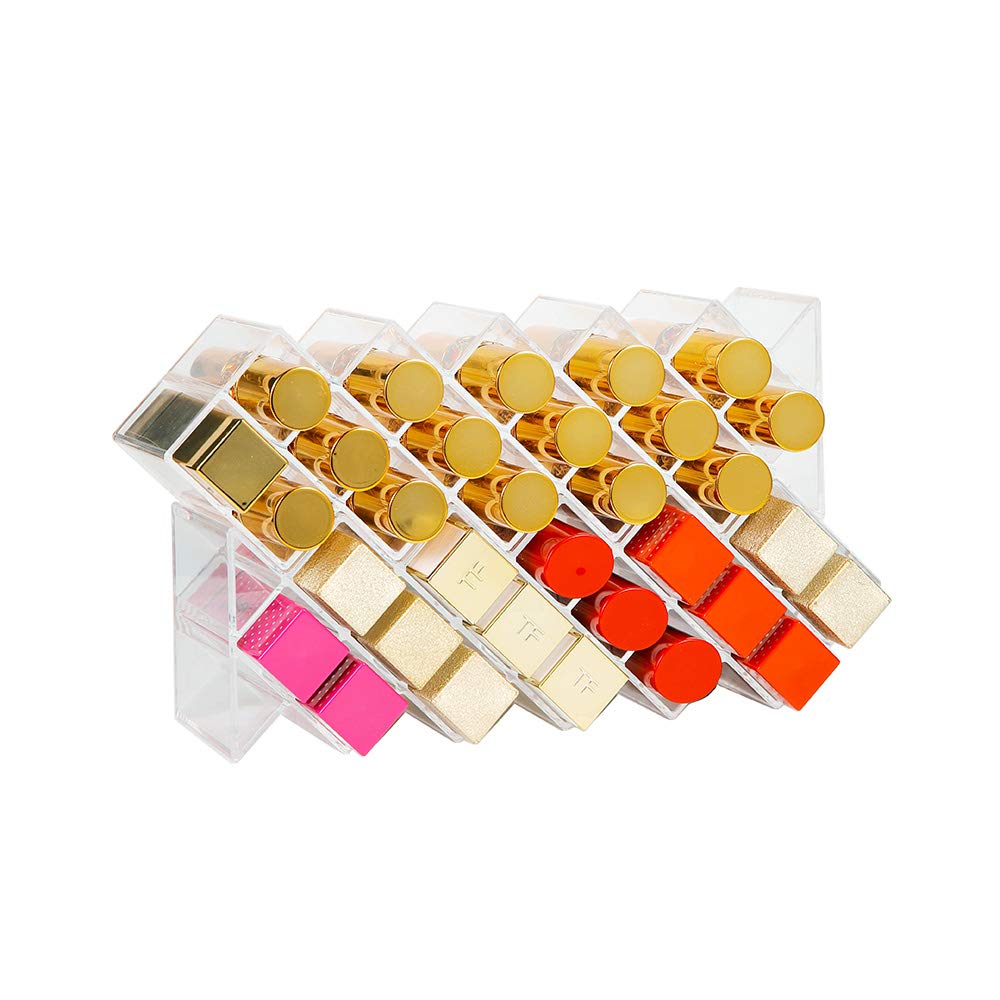 Lipstick Holder Organizer 32 Spaces Acrylic Stackable Fish Shape Lipstick Tower, Lip Gloss Storage Stand for 32 Lip Slots, Perfect for Lipgloss Makeup Vanity Display, Clear (2 Pack)