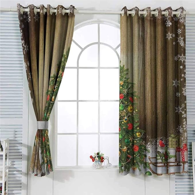 Christmas Grommet Curtains 72 Inch Lenght Multicolor Rustic Curtains