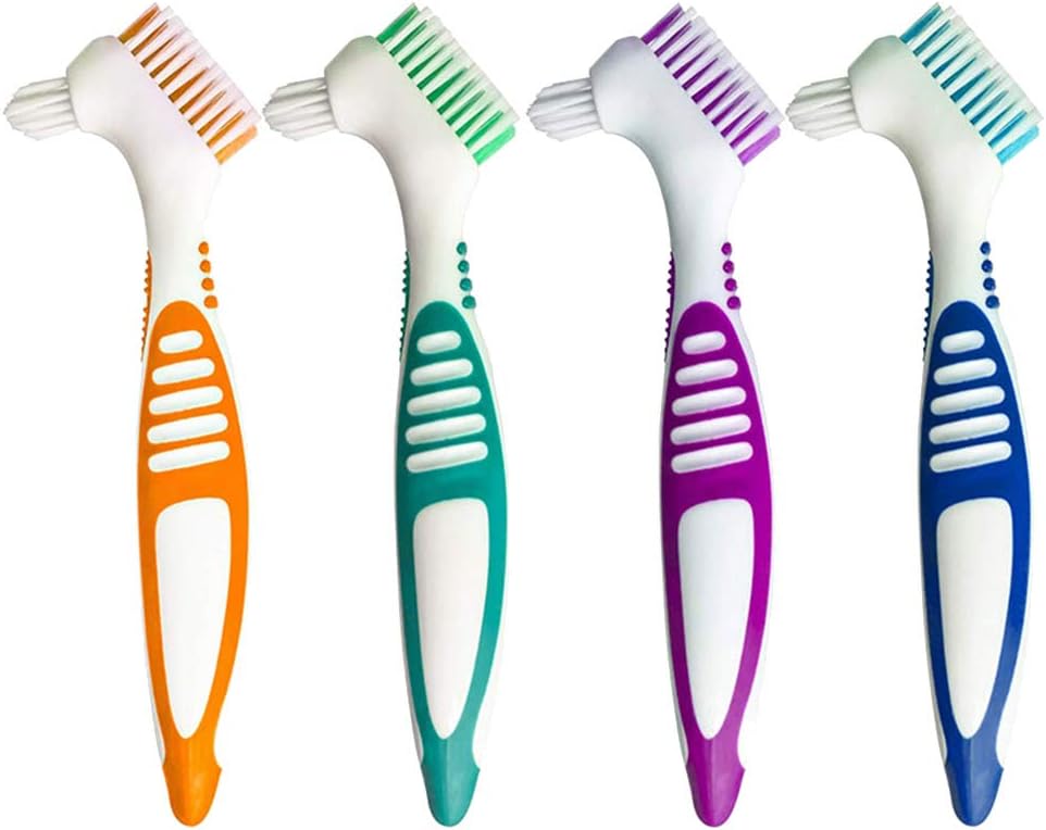 Bonarty 4 Pack Denture Brushes Multi-Layered Y-Shape Food Residue Cleaner Toothbrush: Health & Personal Care