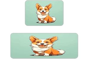 Corgi Cute Dog Kitchen Mat Set of 2 Ergonomic Comfort Velvet Rugs Cushioned Anti-Fatigue Non-Slip Standing Mats Thick Kitchen