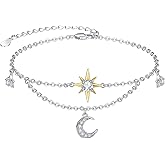 Palpitate Sun Moon Stars Bracelet Women Dainty Moon Bracelet 925 Sterling Silver Inspirational Jewelry Christmas Gifts for Women Wife Her Friends Adjustable