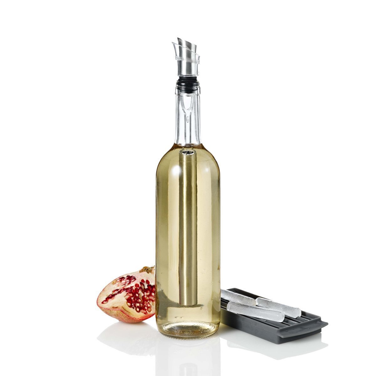 AdHoc ICEPOUR Wine Bottle Cooling Stick-Pourer | Stainless Steel/Silicone | Drip Catcher, Wine Aerator, Refillable, Bottle Stopper | 310 mm x 35 mm | Silver/Black