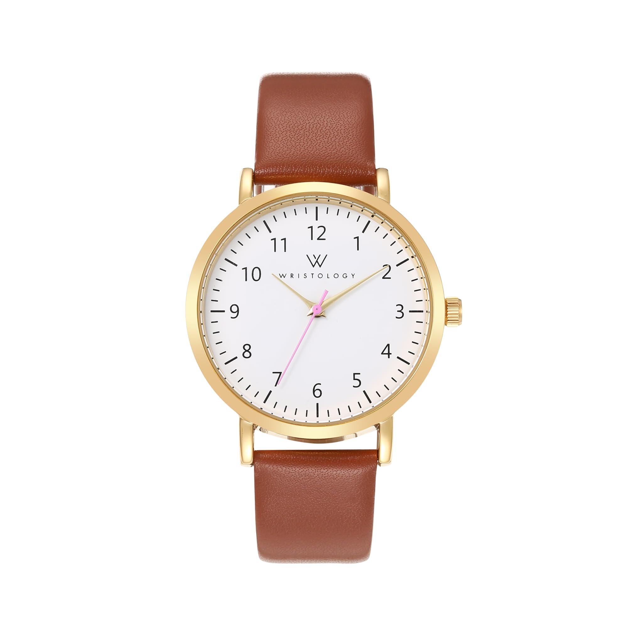 Wristology 29 Styles Maxi Numbers Watch Leather Band,Interchangeable Genuine Leather Strap,Large Easy to Read Nurse Watch with Second Hand for Women, Men, Nurses, Teachers, Olivia, 3. Gold,Brown