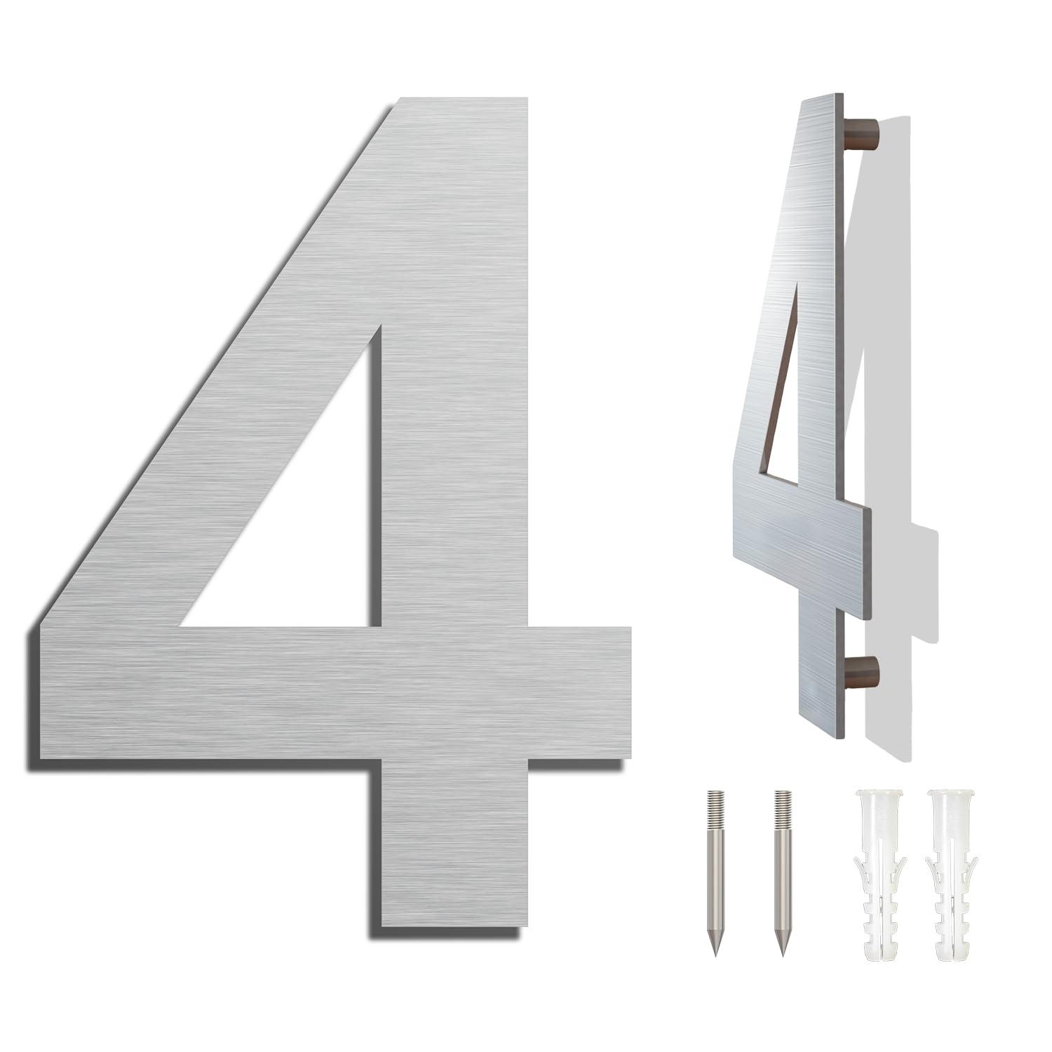 Brushed Modern House Number -4 Inch 102mm Height, Made of Solid 304 Stainless Steel, Floating Appearance and Easy to Install (Number 4 Four)