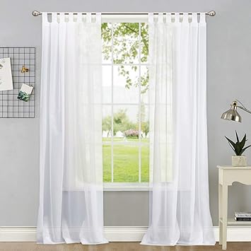 PONY DANCE Gardinen Wohnzimmer Voile - Vorhang Transparent Stores Gardine Weiss Schlaufenvorhänge, 2 Stücke H 245 x B 140 cm