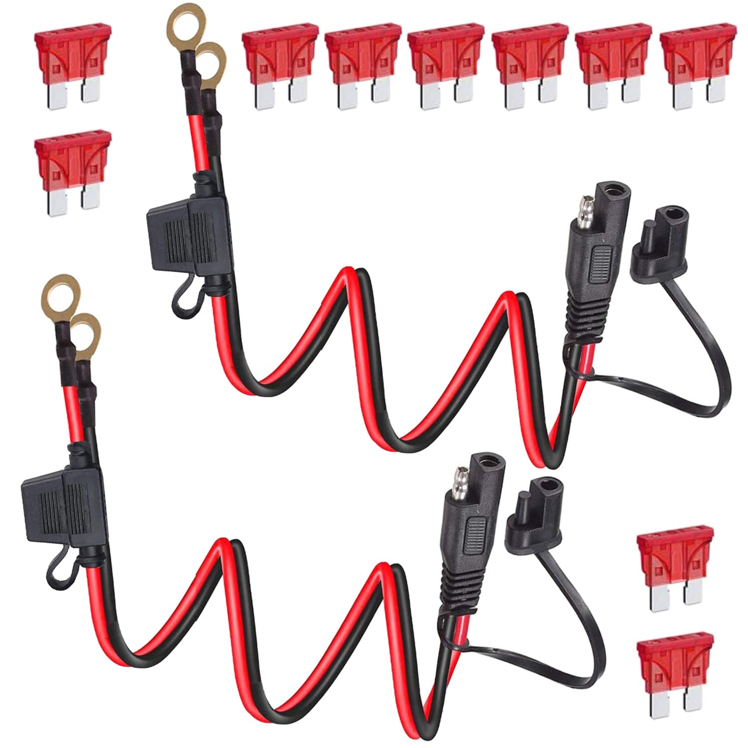 GTIWUNG 16AWG Quick Disconnect SAE Cable, 2FT - SAE to O Ring Terminal Harness Quick Connect/Disconnect Assembly, 10A Fuse