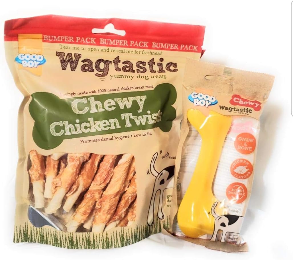 Wagtastic Chewy Chicken Twists Dog Chew Treats 2x PACK (320g) and 1x