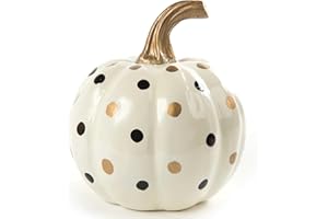 MACKENZIE-CHILDS Ivory Dotty Decorative Pumpkin for Fall Decor, Autumn Decorations for Home
