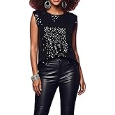 Sparkly Sequin Tops for Women Tank Top Disco Outfit Sleeveless Shiny Glitter Club Halloween Party Shirt Blouse