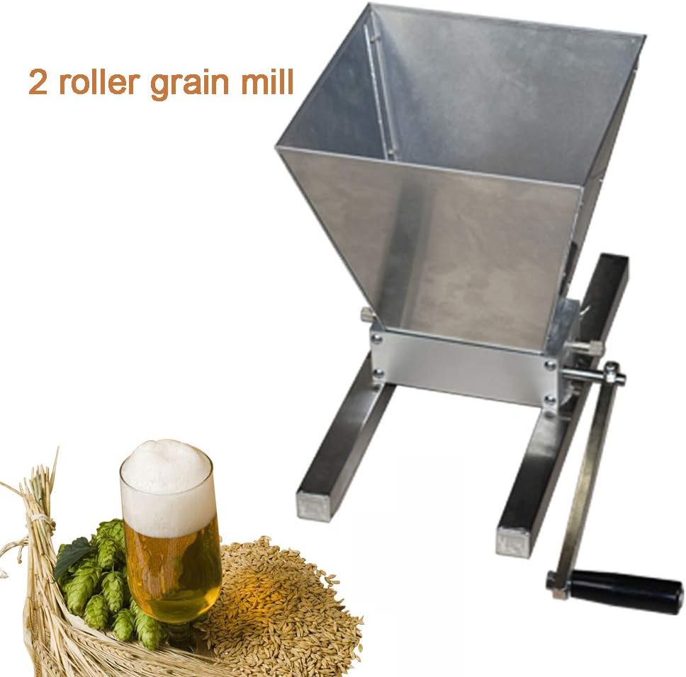 YUEWO Barley Grinder Crusher Stainless 2-Roller Grain Mills Machine Homebrews Beer Brewing Grain Crusher Machine for Grains Corn Barley
