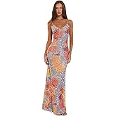 VANCOL Women Spaghetti Strap Satin Dresses Backless Hollow Casual Boho V Neck Dress Flowy Dress