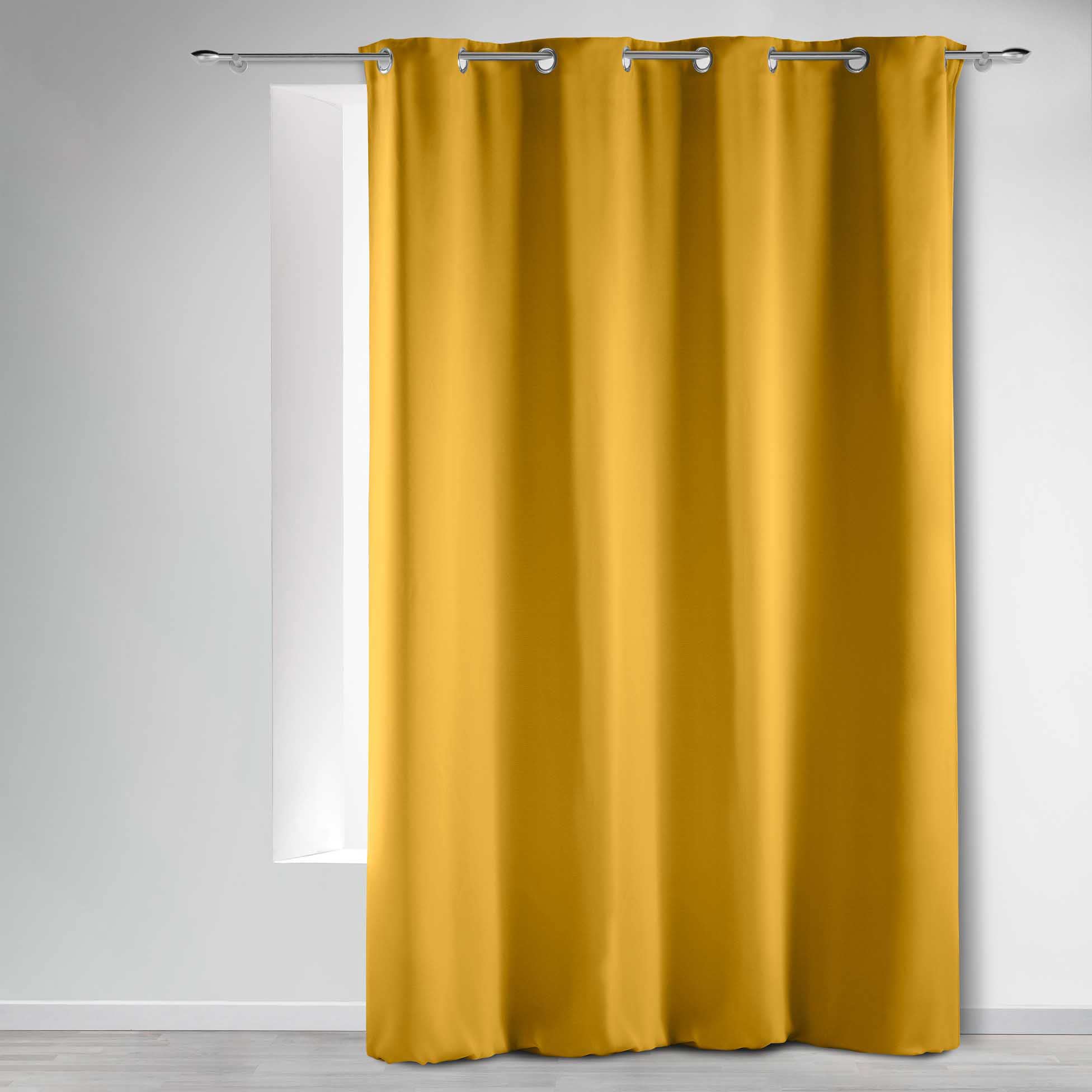 Douceur d'Intérieur Occult Plain Blackout Curtain with Eyelets Polyester, polyester, hot honey, 240x140 cm