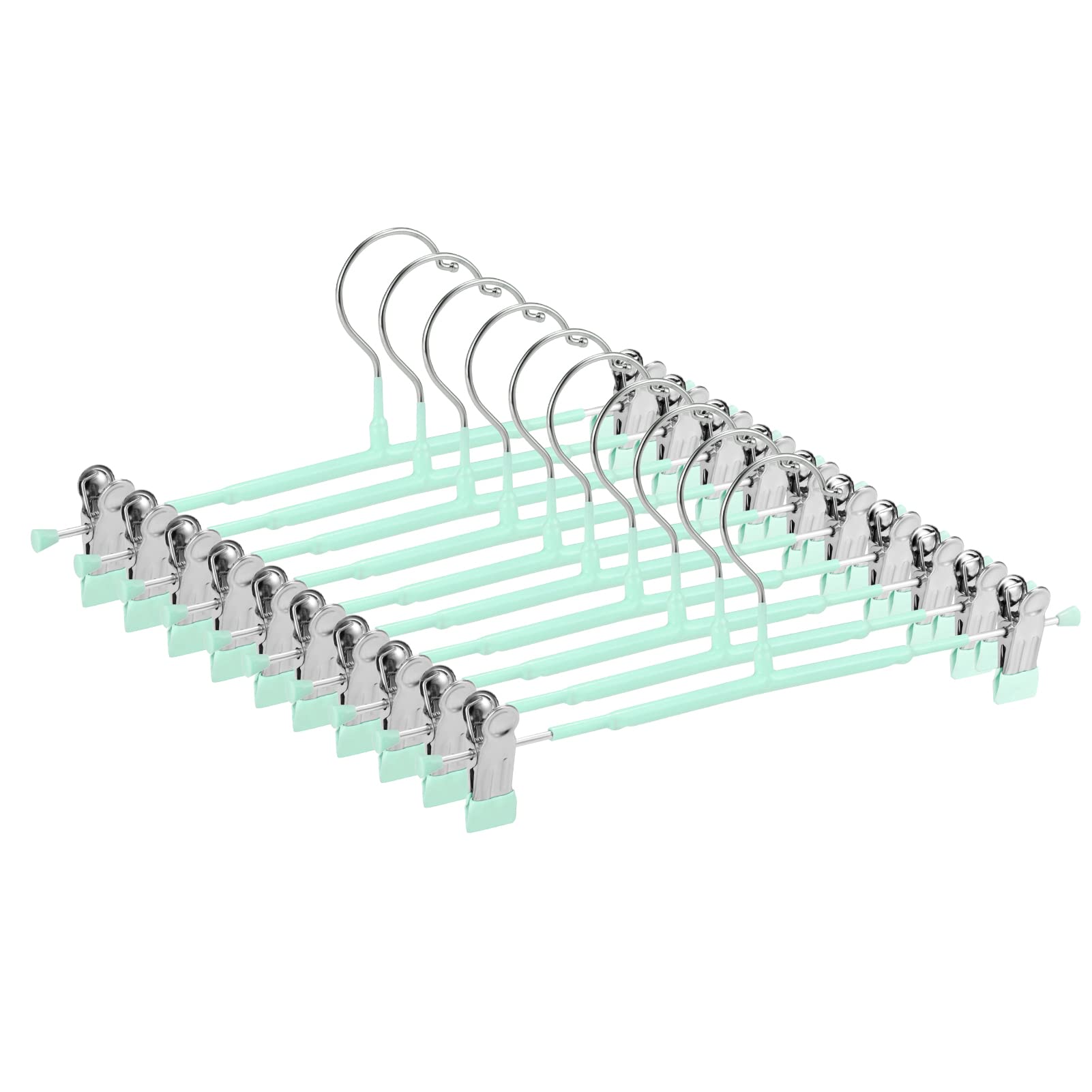 GUANJUNE Thin Trouser Hangers with Adjustable Clips, Space Saving Non-Slip Pant Hangers for Clothes, Skirt, Jeans, Coat (Light Green, 10)