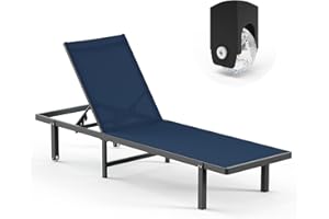 Oasbira Pool Lounge Chairs, Chaise Lounge Outdoor with Wheels and 5-Position Recliner -Easy to Move- Aluminum Patio Lounge Chair for Poolside, Deck (Navyblue)
