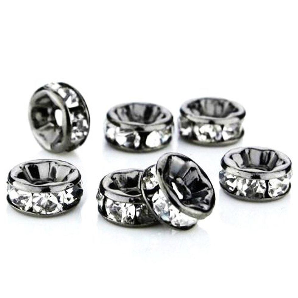 RUBYCA 100pcs High Quality Round Rondelle Spacer Bead Gunmetal Black 4mm White Clear Czech Crystal