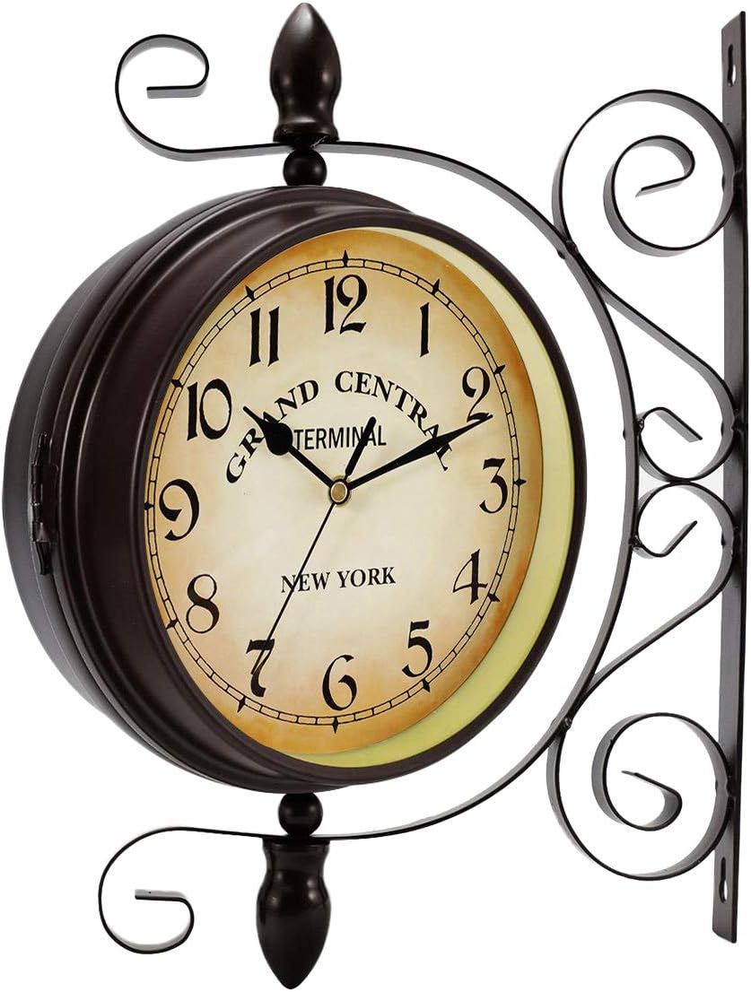 DynaLiving Double Sided Wall Clock, 360° Rotatable Clock Train Station