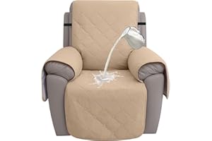 hyha 100% Waterproof Recliner Chair Covers, Non Slip Recliner Cover, Recliner Covers That Stay in Place, Reclining Slipcovers with Pocket, Furniture Protector for Pets, Dog (23.6", Camel)
