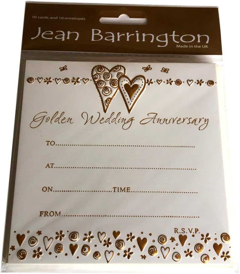 Golden Wedding Invitation Cards 769. High Quality Foiled Cards and Matching Envelopes. Pack of 10 Cards and Envelopes.