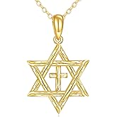 KECHO 14K Solid Gold Star of David Necklace Cross Pendant Real Gold Star of David Jewelry Gifts for Women