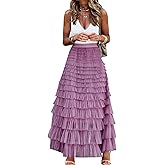 Womens Long Maxi Tulle Skirt A Line Ruffle Mesh High Waisted Tiered Layered Skirts Petticoat