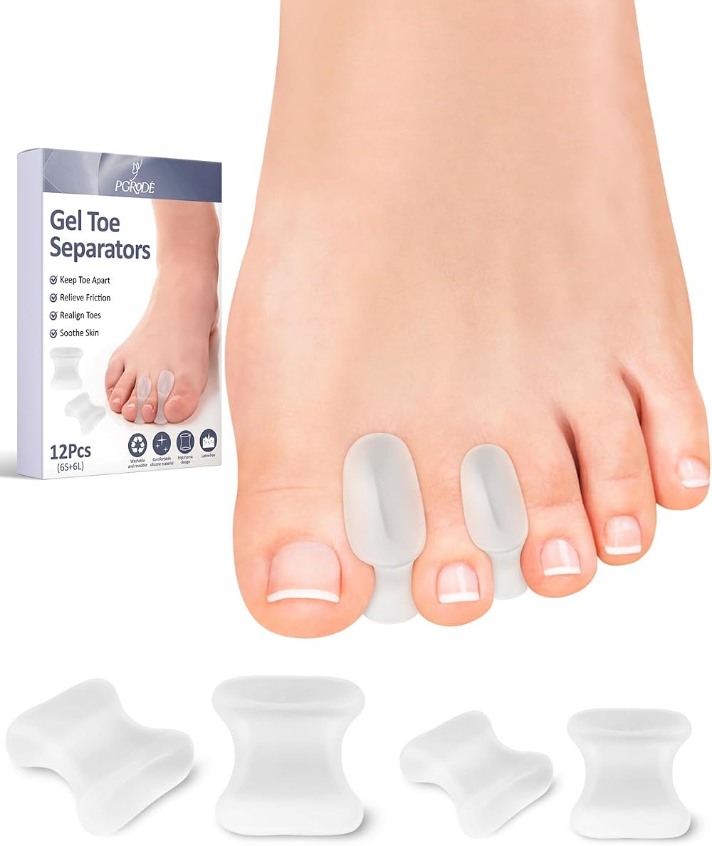 PGRODE 12 Pack Gel Toe Separators 6S 6L Soft Silicone Bunion Spacers