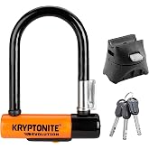 Kryptonite Evolution Mini-5 Bike U-Lock, 13mm Steel Shackle Heavy Duty | High Security Bicycle Lock with FlexFrame-U Bracket, 3 Keys and Anti-Theft Double Deadbolt for Scooters and Gates
