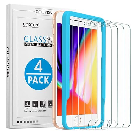 [4 Stück] OMOTON Panzerglas Schutzfolie kompatibel für iPhone 8/7/ 6/ 6s, mit Schablone, 9H Härte, Anti-Kratzen, Anti-Öl, Ant