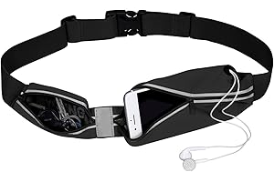 HOTEMIA Running Belt for Men Women,Running Waist Pack with 2 Pockets Reflective Slim Sports Money Belt for Your Phone, Key,and Money (Black, One Size)