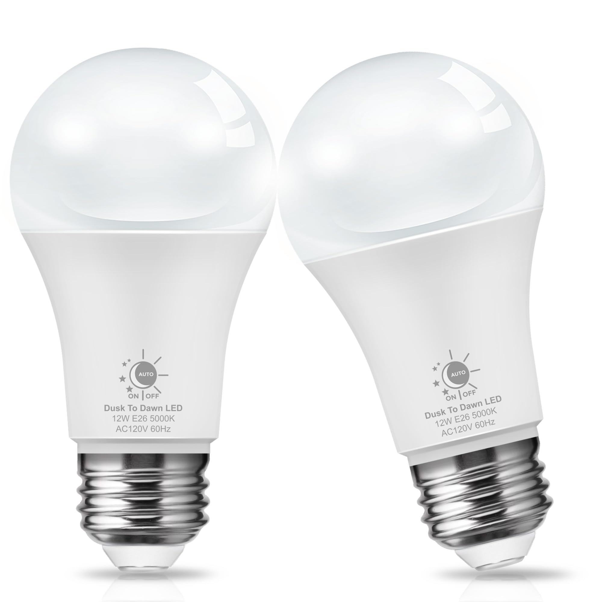 Photo 1 of L LOHAS LED Dusk to Dawn Light Bulbs, E26 Bulb Automatic On/Off, Outdoor Light Bulbs, Daylight Lightbulbs, 12W A19 Led Bulbs, 5000K 1100LM 100W Equivalent Lightbulbs Porch Garage Garden Patio 2 Pack