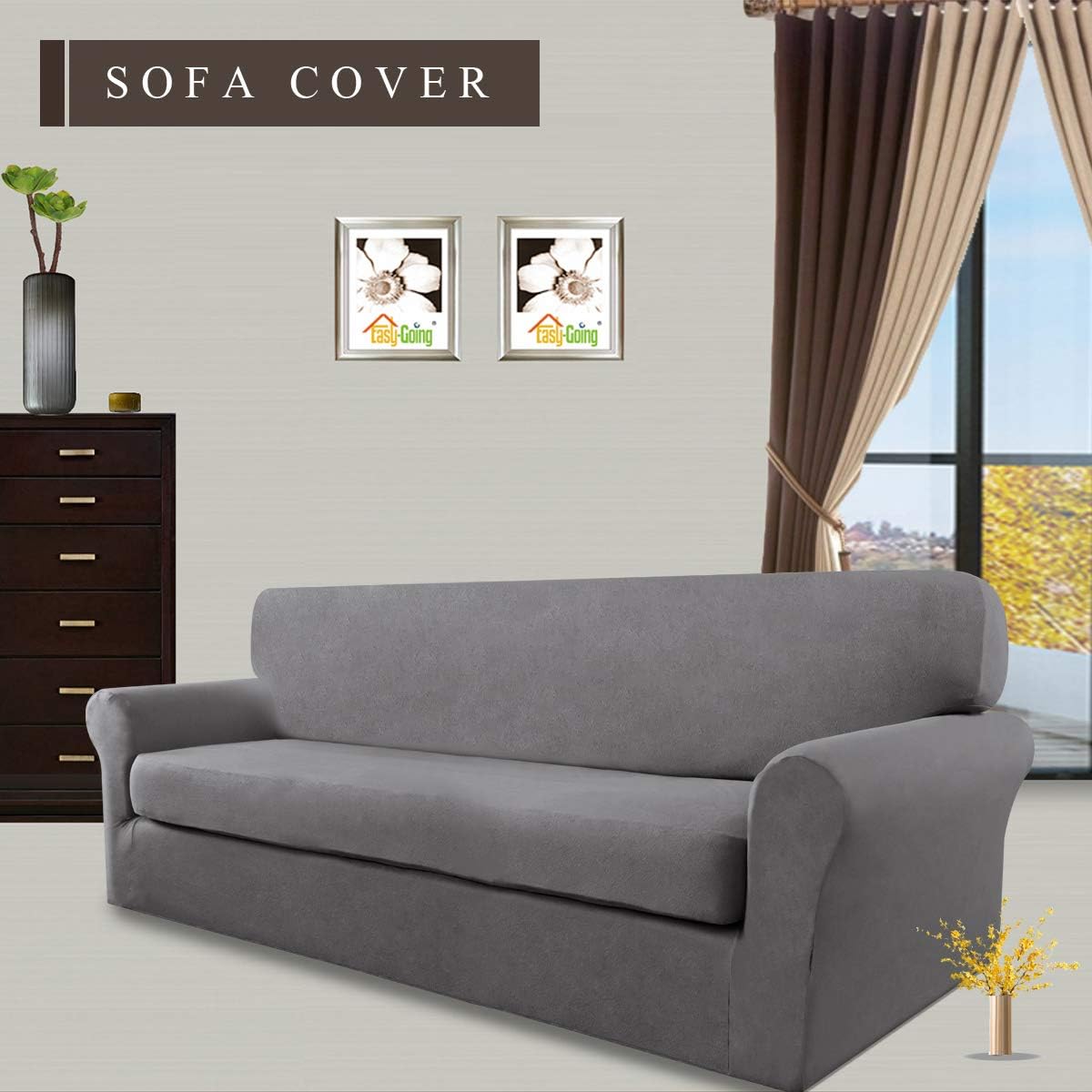 Easy-Going 2 Pieces Microfiber Stretch Sofa Slipcover – Spandex Soft Fitted Sofa Couch Cover, Washable Furniture Protector with Elastic Bottom for Kids,Pet (Oversized Sofa, Light Gray): Kitchen & Dining
