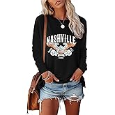 MZEAZRK Women Nashville Shirts Country Music Guitar T Shirt Long Sleeve Casual Loose Long Sleeve Tops