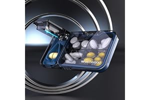 Portable Pill Organizer Box with 4 Compartments, Travel Medicine Storage Box with Pill Cutter Pill Dispenser Storage Case for
