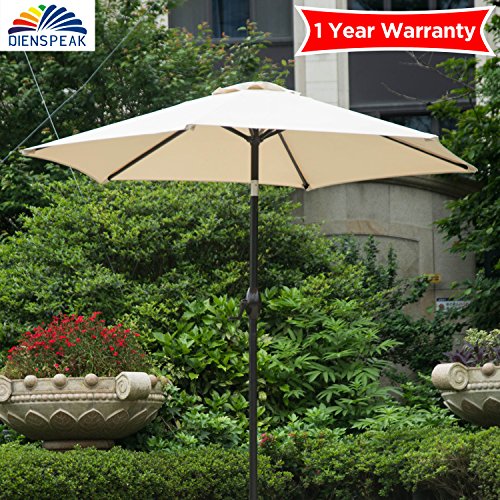 Dienspeak Updated Version 7.5 ft. Round Outdoor Market Patio Umbrella with Push Button Tilt and Crank Lift (Beige(w/cover))