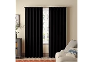 Homi Drapes Double Pinch Pleated Blackout Curtains Thermal Insulated Room Darkening Drapes for Bedroom/Livingroom Along with 2 Panels Combined W(42"+42"),Tiebacks,Hooks (Black, 84"x84")